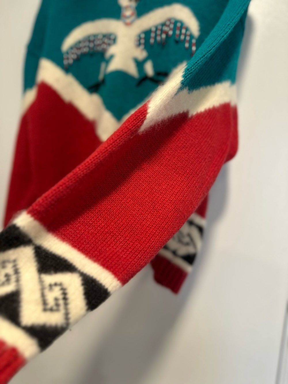 VTG Carole Little Wool/rabbit Blend. Thunderbird Aztec beaded Colorful Sweater. - Picture 7 of 12